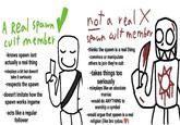 A meme looking to differentiate between people who are part of the spawn cult. It shows roleplayers vs people who take the cult seriously.