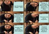 Be Elizabeth Magie, 1903 Design a board game (Monopoly) to teach the dangers of land speculation Create a second ruleset showing how simple changes would fix things. Second rule set is forgotten. People only enjoy bankrupting other players Original message behind the game is forgotten.