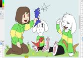 Undertale / Deltarune art by X user SecondQuinn. The art shows Togore playing with his brothers.