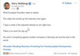 Harry Stebbings in 2nd Founder 20VC 1mo What European founders need to realise: The valley has turned up the intensity once again. 7 days a week is the required velocity to win right now. There is no room for slip up." + Follow You aren't competing against random company in Germany etc but the best in the world. #Founder #funding #business #investing #vc #venturecapital #entrepreneur #startup Coo Elena Vrabie and 811 others 265 comments 49 reposts