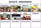 2025 memes January February March 2 NINTENDO SWITCH April HACKED! May hey guys NOT WHAT skype M CALLED June RIP 2025 Susie's Idea July LL August September October November December