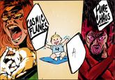 Art by redandblacktac. The art shows baby Franklin Richards fighting Phoenix and Wanda.
