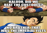 KALDOR, DID WE BEAT THE CUSTODES? NO BROTHER, THAT WAS THE IMPERIAL FISTS imgflip.com