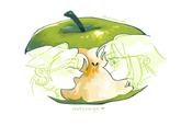 X user @alienmandy_ posted artwork participating in the Apple trend, writing, "apple trend but my apple is green." The post gathered over 19,000 likes in a day.
