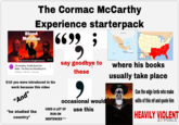 The Cormac McCarthy Experience starterpack Blood Meridian The American Slaughterhouse The Greatest, Terrible Book Ever Made - The Story too Disturbing to b... Wendigoon - 9.5M views - 2 years ago 5:07:13 6699 6699 ; 5/10 you were introduced to his work because this video "And" say goodbye to these occasional would USES A LOT OF "he studied the use this country" RUN ON SENTENCES*** PACIFIC OCEAN UNITED STATES MEXICO GULF OF MEXICO *MEXICO CITY BELIZE GUATEMALA EL SALVADOR NICARAGUA where his books usually take place Cue the edge lords who make edits of this mf and quote him HEAVILY VIOLENT APUALS