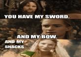 YOU HAVE MY SWORD. AND MY BOW. AND MY SNACKS
