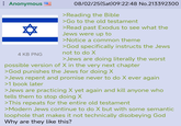 Anonymous ✡ 4 KB PNG 08/02/25 (Sat) 09:22:48 No.213392300 >Reading the Bible >Go to the old testament >Read past Exodus to see what the Jews were up to >Notice a common theme >God specifically instructs the Jews not to do X >Jews are doing literally the worst possible version of X in the very next chapter >God punishes the Jews for doing X >Jews repent and promise never to do X ever again >1 book later >Jews are practicing X yet again and kill anyone who tells them to stop doing X >This repeats for the entire old testament >Modern Jews continue to do X but with some semantic loophole that makes it not technically disobeying God Why are they like this?