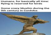 Humans, for basically all time: flying is reserved for birds Some crazy Muslim during the 9th century in Cordoba: