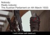 Nobody: Really nobody: The Austrian Parliament on 4th March 1933: I will initiate self-destruct.