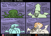 KB COMICS: Cthulu Rating Cthulu based on what cephalopod their head is Shaped like: Bulbous! Octopus: 7/10 Squid: 4/10 Way too Phallic. Classic, Spooky. Zoidberg goofy ass Could be like a pope hat? might be cool. Cuttlefish: 6/10 Not Precious baby Scary, I'd Summon, no doubt.' too uwu Cool Chambered Nautilus: 9/10 thin, Creepy Spooky tentacles goat Jeyes Eyes Armored!! Scare me. @Kelsiebru @Kelsie Brumet Kelsie Brumet
