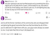 Tina responds to the response to Brad screaming at her.