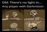 DM: There's no light in... Any player with Darkvision: I can see... CAN I FIGHT!