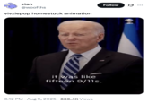 X user @woofths posted a meme showing a former U.S. President saying, "it was like fifteen 9/11s" in reaction to the news about "vivziepop homestuck animation."