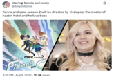 X user @dailybubbline posted a tweet joking about Vivziepop directing _Fiona and Cake_ season 2, gathering over 4,000 likes in a day.