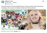 X user @eggfish05 posted a tweeting joking about Vivziepop directing "Dandy's World: The Animated Series," gathering over 3,000 likes in a day.