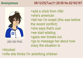 Anonymous 08/12/25(Tue)11:28:58 No.82162187 >add a chick from /r9k/ >she's american >tell her i'm israeli (this was before the recent conflict) >she says that's cool >we start edating >gaza war breaks out 260 KB PNG >go to message her about how >blocked crazy the situation is >mfw she thinks I'm airstriking children