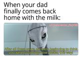 When your dad finally comes back home with the milk: u/Puzzleheaded_Step468 After all these years, we were beginning to think you weren't coming. Now please, this way!