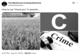 X user @bladesbaseee, "The Mysterious F------ Detective," posted a black and white photo of grass, the letter "C," and a gavel next to a paper that reads, "Crime."