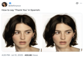 X user @dieforyous tweeted two images of singer Gracie Abrams alongside a caption that read, "How to say ‘Thank You’ in Spanish," joking implying that the images could be read as "Gracie-Ass."