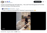 A "tweet":https://knowyourmeme.com/memes/sites/twitter-x from streamer LosPollosTV about the Peterbot N-word "video":https://knowyourmeme.com/memes/viral-videos, reading, "I knew something was off with bro,.. You can’t be that good at Fortnite without being a f------ weirdo."