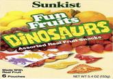 Sunkist Fun Fruits DINOSAURS Assorted Real Fruit Snacks Made With Real Fruit 6 Pouches 200 8 NET WT 5.4 OZ (153g)