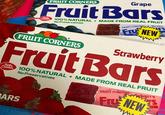 FRUIT CORNERS Grape Fruit Bars Crocker 100% NATURAL MADE FROM REAL FRUIT No Preservatives Ⓡ FRUIT CORNERS FRUIT CORNER Grape Fr NEW Strawberry Fruit Bars Betty Cocker 100% NATURAL MADE FROM REAL FRUIT No Preservatives BARS FRUIT CORNERS wberry Fru NEW