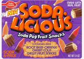 Betty Crocker NEW MADE WITH REAL FRUIT SODA LICIOUS SODA 6-PACK Soda Pop Fruit Snacks 2 POUCHES EACH ROOT BEER ORANGE CHERRY COLA FLAVORED CHEWY FRUIT SNACKS NET WT 5.4 OZ.