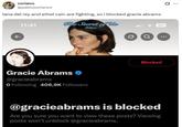 A post reading, "lana del rey and ethel cain are fighting, so i blocked gracie abrams."