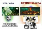WEAK AURA STRONG AURA LIVING CITY WE SHOULD LIVE IN HARMONY WITH NATURE GREYWATER F--- IT WE BALL E