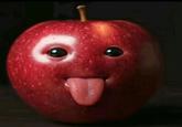 An apple with its tongue out. The apple is AI.