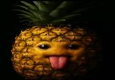 A pineapple with its tongue out.