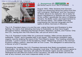 Hitler in USA.png (937 KB, 1119x919) Remember this guys? This is them now... Anonymous (ID: k1UKPGHL) 08/19/25(Tue)10:10:41 No.513438062 August 1942. Hitler declares that German troops are advancing along the entire front line, with Leningrad, Stalingrad, and the Caucasus oil fields about to be captured. He is ready for peace negotiations to address the root causes of the conflict, specifically the return of Belarus, Ukraine, the Baltic coast, and Ingermanland to the German Reich. The USSR must stop suppressing the German language and the rights of ethnic Germans in Moscow. The U.S. President steps in to end the war, urging Germans and Russians to stop fighting. He claims that defeating Germany is impossible, as they have fought throughout history, defeating the Roman Empire, Napoleon, Austria, and France. Only the U.S., having won the First World War, can put an end to this. The U.S. President invites Hitler for a personal meeting. Hitler arrives aboard the battleship *Tirpitz* and is greeted with a red carpet. The American president claps eagerly, warmly shaking the hand of the Third Reich's leader. The meeting schedule includes: "Lunch in honor of His Excellency, Adolf." Ribbentrop arrives in the German Empire's military uniform, adorned with an Iron Cross. The delegation is welcomed by a flyover of a B-17 bomber. Following the meeting, the U.S. President demands that Stalin immediately come to Washington. He declares that the slaughter must stop. The USSR will have to agree to a territorial exchange: Germany will cede the Smolensk region and the outskirts of Stalingrad but will take full control of the Caucasus. He adds that Stalin can end the war at any moment, and now it depends solely on him.