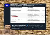 Forecheck Establisher @Canussy_PR. 21h Bought and paid for by lobbyists Contributor name Recipient WYNN, STEPHEN DONALD J. TRUMP REPUBLICAN NOMINEE FUND 2024 NAŞIR, EA DONALD J. TRUMP REPUBLICAN NOMINEE FUND 2024 DONALD J. TRUMP JOHNSON, ROBERT REPUBLICAN NOMINEE WOOD IV FUND 2024 unusual whales unusual_whales @unusual_wha.... 1d BREAKING: Trump: Imposing a 50% tariff on copper.