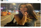 A meme reading, "type of girl you start pulling when you quit your job." The meme is placed over a photo of Brooke Flecca.