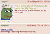 Anonymous Serious hat 08/21/25(Thu)23:26:51 No.82262119 >"we would have sex anon", "I'd drain your balls" >posts a video of her having sex She knows I'm into something serious, why are they so evil? 31 KB JPG Anonymous >>82262119 (OP). 08/21/25(Thu)23:27:41 No.82262121 evilmaxxing is a male thing. you were talking to man.