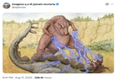 X user "Images AI Can't Recreate" reposted the meme showing a dinosaur zapping another with blue lightning, gathering over 11,000 likes in five days.