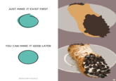 X user @mirrutatep tweeted, "Just make it exist first, you can make it good later," alongside a side-by-side comparison of a rough draft and final drawing of a cannoli. The post gathered over 30,000 likes in three weeks.