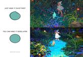 X user @MengxuanLiart posted artwork showing a rough and final draft of a girl in a pointed hat walking up a turquoise stream, gathering over 17,000 likes in two days.