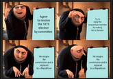 Agree to resolve the 1876 election by committee Try to sway the nonpartisan member by making him a Senator He resigns the commission and is replaced by a Republican He resigns the commission and is replaced by a Republican