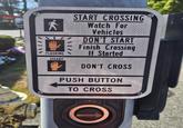 DON www START CROSSING Watch For Vehicles DON'T START Finish Crossing FLASHING If Started STEADY DON'T CROSS PUSH BUTTON TO CROSS
