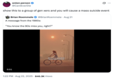X user @CantEverDie tweeted, "show this to a group of gen xers and you will cause a mass suicide event" in response to a viral AI-generated "'80s Miss You" video.