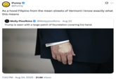 A "quote-tweet":https://knowyourmeme.com/memes/quote-retweets-qrts joking about "Donald Trump":https://knowyourmeme.com/memes/people/donald-trump and the makeup/bruising on his hand, which caused speculation about his impending death.
