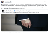 A "quote-tweet":https://knowyourmeme.com/memes/quote-retweets-qrts joking about "Donald Trump":https://knowyourmeme.com/memes/people/donald-trump and the makeup/bruising on his hand, which caused speculation about his impending death.