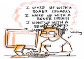 A piece of art by X user dapperdog_. The art shows a dog-man listening to "Hardly Know 'Er."