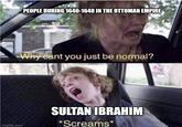 imgflip.com PEOPLE DURING 1640-1648 IN THE OTTOMAN EMPIRE Why cant you just be normal? SULTAN IBRAHIM *Screams*