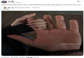 A post reading, "Controversial yet brave: size differences like this gross me out." The post is in response to a photo of a girl holding a man's finger.