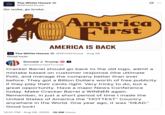 A "tweet":https://knowyourmeme.com/memes/sites/twitter-x from the official White House Twitter / X account, showing an edited version of the original Cracker Barrel logo with "Donald Trump":https://knowyourmeme.com/memes/people/donald-trump and the phrase "America First."