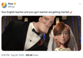 A "tweet":https://knowyourmeme.com/memes/sites/twitter-x and "meme":https://knowyourmeme.com/memes/memes using the "Your English Teacher and Your Gym Teacher Are Getting Married" caption from "Taylor Swift":https://knowyourmeme.com/memes/people/taylor-swift and "Travis Kelce's":https://knowyourmeme.com/search?context=&sort=&q=Travis+Kelce engagement announcement post on "Instagram":https://knowyourmeme.com/memes/sites/instagram in late August 2025.