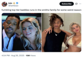 A "tweet":https://knowyourmeme.com/memes/sites/twitter-x about "Jaden Smith":https://knowyourmeme.com/memes/people/jaden-smith supposedly ""fumbling":https://knowyourmeme.com/memes/fumbling-a-bad-bitch" his ex-girlfriend Sab Zada, whom he allegedly cheated on in 2024 with an "influencer":https://knowyourmeme.com/memes/social-media-influencer named Khleopatre. 