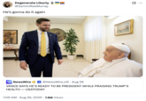 X user @SammiRaeMurray posted an image of JD Vance greeting the Pope days before his passing alongside the caption, "He’s gonna do it again," gathering over 200,000 likes in two days.